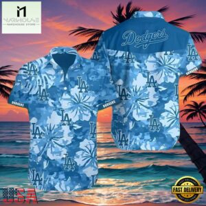MLB LA Dodgers Camouflage Hibiscus Flower Pattern Aloha Hawaiian Shirt