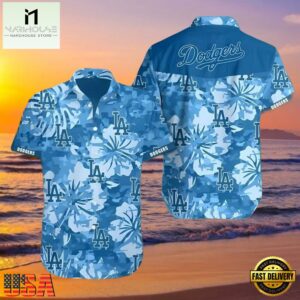 MLB LA Dodgers Camouflage Hibiscus Flower Pattern Aloha Hawaiian Shirt