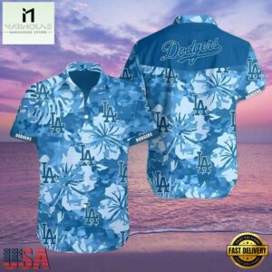 MLB LA Dodgers Camouflage Hibiscus Flower Pattern Aloha Hawaiian Shirt