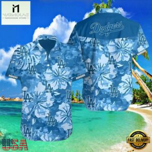 MLB LA Dodgers Camouflage Hibiscus Flower Pattern Aloha Hawaiian Shirt