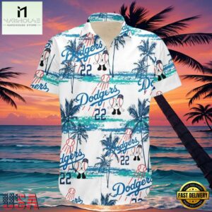 MLB LA Dodgers Classic Stripe And Palms Aloha Shirt Pristine Beach Vibe
