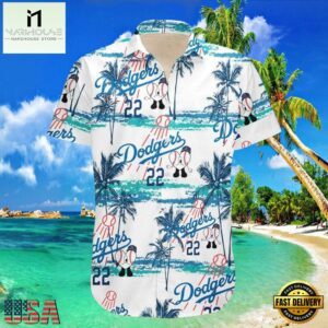 MLB LA Dodgers Classic Stripe And Palms Aloha Shirt Pristine Beach Vibe