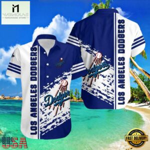 MLB Los Angeles Dodgers Splash White Stripe Aloha Shirt Fresh Blue Waves