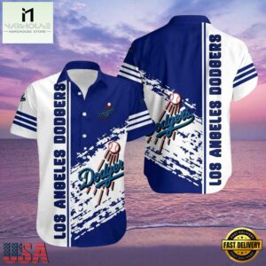 MLB Los Angeles Dodgers Splash White Stripe Aloha Shirt Fresh Blue Waves