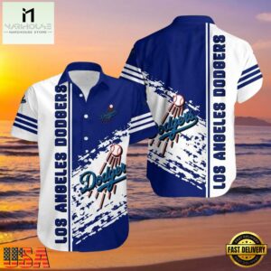 MLB Los Angeles Dodgers Splash White Stripe Aloha Shirt Fresh Blue Waves