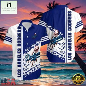 MLB Los Angeles Dodgers Splash White Stripe Aloha Shirt Fresh Blue Waves