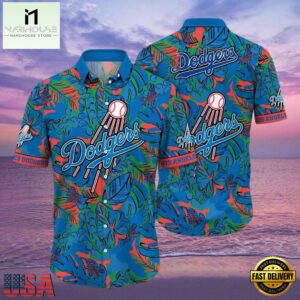 MLB Los Angeles Dodgers Tropic Pitch Style Hot Trending Summer Hawaiian Shirt Lively Green Foliage