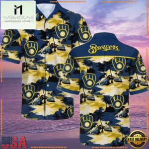 MLB Milwaukee Brewers Floral Hawaiian Short Sleeve ShirtGroup