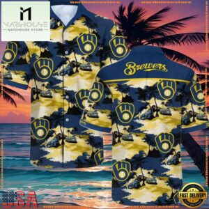 MLB Milwaukee Brewers Floral Hawaiian Short Sleeve ShirtGroup
