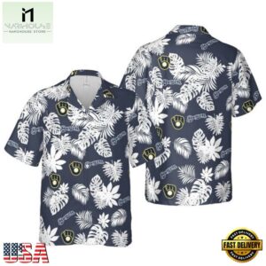 MLB Milwaukee Brewers Hawaiian Shirt Midnight Palm Design