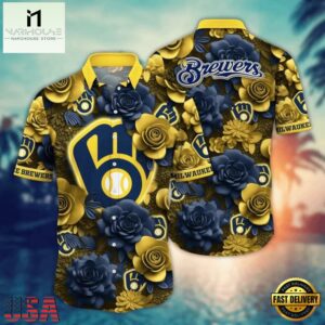 MLB Milwaukee Brewers Hawaiian Shirt Midnight Rose Design
