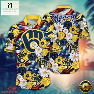 MLB Milwaukee Brewers Hawaiian Shirt Patriotic Blooms
