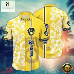 MLB Milwaukee Brewers Hawaiian Shirt Tropical Hibiscus Design