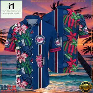 MLB Minnesota Twins Floral Stripe Aloha Shirt