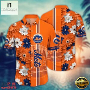 MLB New York Mets Mets Orange And Blue Floral Hawaiian Shirt