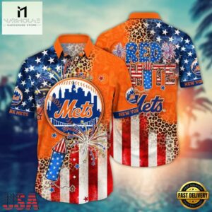 MLB New York Mets Red White Hawaiian Shirt