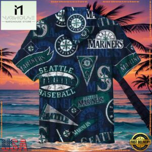 MLB Seattle Mariners Team Logo Navy Aloha Shirt