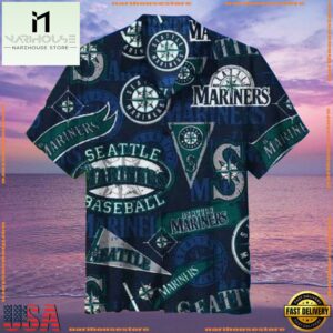 MLB Seattle Mariners Team Logo Navy Aloha Shirt