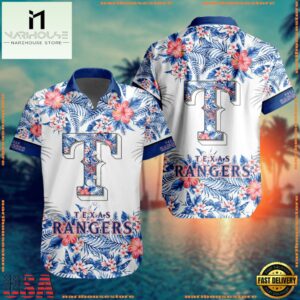 MLB Texas Rangers Special Tropical Flower Hawaiian Shirt, Baseball Team Button Shirt Design