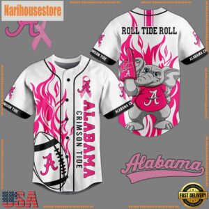 NCAA Alabama Crimson Tide Breast Cancer Awareness White Baseball Jersey