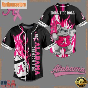 NCAA Alabama Crimson Tide Football Breast Cancer Awareness Black Baseball Jersey