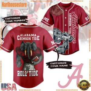 NCAA Alabama Crimson Tide Football Mascot Ready To Fight Custom Baseball Jersey
