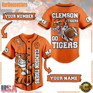 NCAA Clemson Tigers Football Mascot Ready To Fight Custom Baseball Jersey