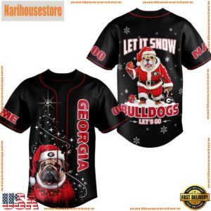 NCAA Georgia Bulldogs Let It Snow Mascot Christmas Baseball Jersey