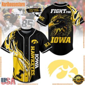 NCAA Iowa Hawkeyes Football Mascot Ready To Fight Custom Baseball Jersey