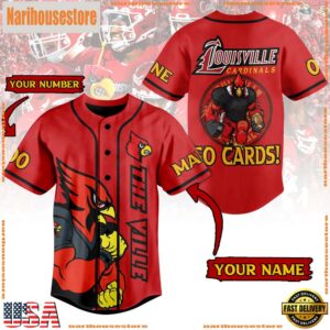 NCAA Louisville Cardinals Football Mascot Ready To Fight Custom Baseball Jersey