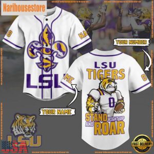 NCAA LSU Tigers Football Mascot Ready To Fight Custom Baseball Jersey