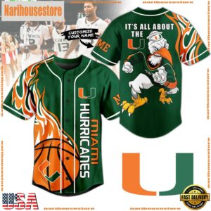 NCAA Miami Hurricanes Football Mascot Ready To Fight Custom Baseball Jersey