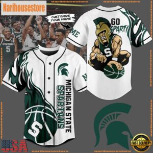 NCAA Michigan State Spartans Football Mascot Ready To Fight Custom Baseball Jersey