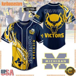 NCAA Michigan Wolverines Football Mascot Ready To Fight Custom Baseball Jersey