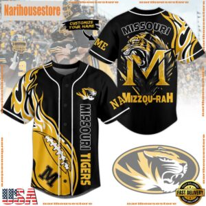 NCAA Missouri Tigers Football Mascot Ready To Fight Custom Baseball Jersey