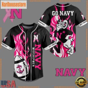 NCAA Navy Midshipmen Breast Cancer Awareness Black Baseball Jersey