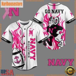 NCAA Navy Midshipmen Football Breast Cancer Awareness White Baseball Jersey