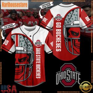 NCAA Ohio State Buckeyes Skull Helmet Baseball Jersey