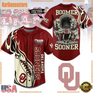 NCAA Oklahoma Sooners Football Mascot Ready To Fight Custom Baseball Jersey