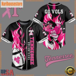 NCAA Tennessee Volunteers Breast Cancer Awareness Black Baseball Jersey
