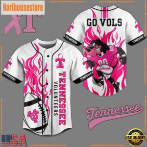 NCAA Tennessee Volunteers Football Breast Cancer Awareness White Baseball Jersey
