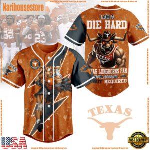 NCAA Texas Longhorns I Am A Die Hard Mascot Crazy Baseball Jersey
