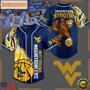 NCAA West Virginia Mountaineers Football Mascot Ready To Fight Custom Baseball Jersey