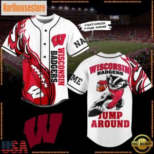 NCAA Wisconsin Badgers Football Mascot Ready To Fight Custom Baseball Jersey