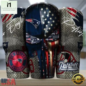 New England Patriots NFL Skull Iron Pattern Tumbler