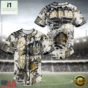 New Orleans Saints NFL Flower Skeleton Baseball Jersey Shirt