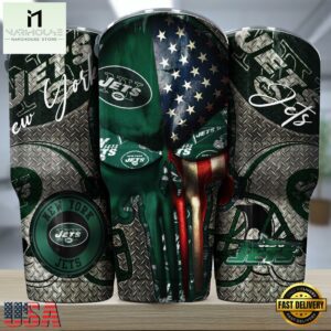 New York Jets NFL Skull Iron Pattern Tumbler
