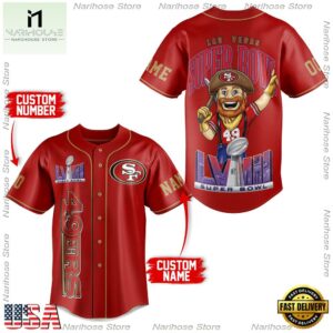 NFL Custom Name Number San Francisco 49ers Super Bowl Red Baseball Jersey