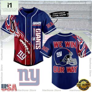 NFL New York Giants We Win Our Way Custom Name Baseball Jersey