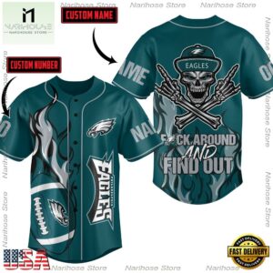 NFL Philadelphia Eagles Fxck Around And Find Out Custom Name Number Baseball Jersey